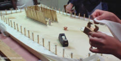 Photo of partially assembled wooden model of tabernacle.